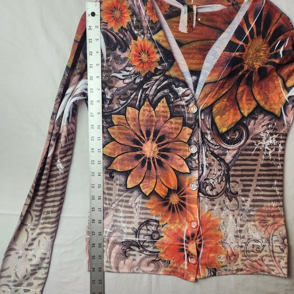 New Mix Superline Abstract Floral Lightweight Knit Cardigan Size Medium - Picture 9 of 10